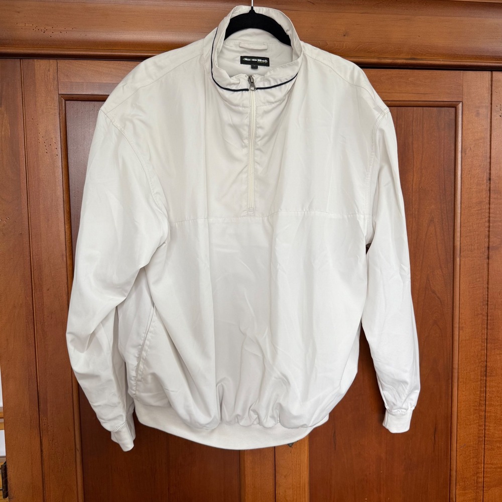 Bolle Golf Mens Quarter Zip Windbreaker Jacket Cream White Mesh Lined Large EUC